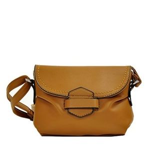 Soft Cognac Brown Tuck & Loop Crossbody Purse Bag